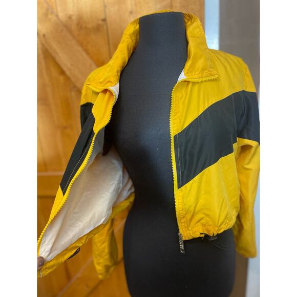 Women's Large Yellow Black Jacket LOVE GUC Cropped - Picture 3 of 8
